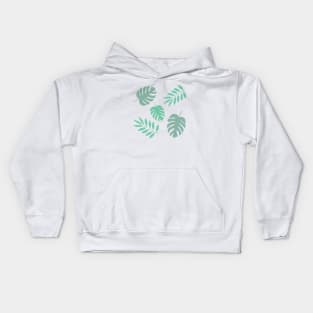 Green Palm Leaves and Tropical Green Monstera Leaves 2 Kids Hoodie